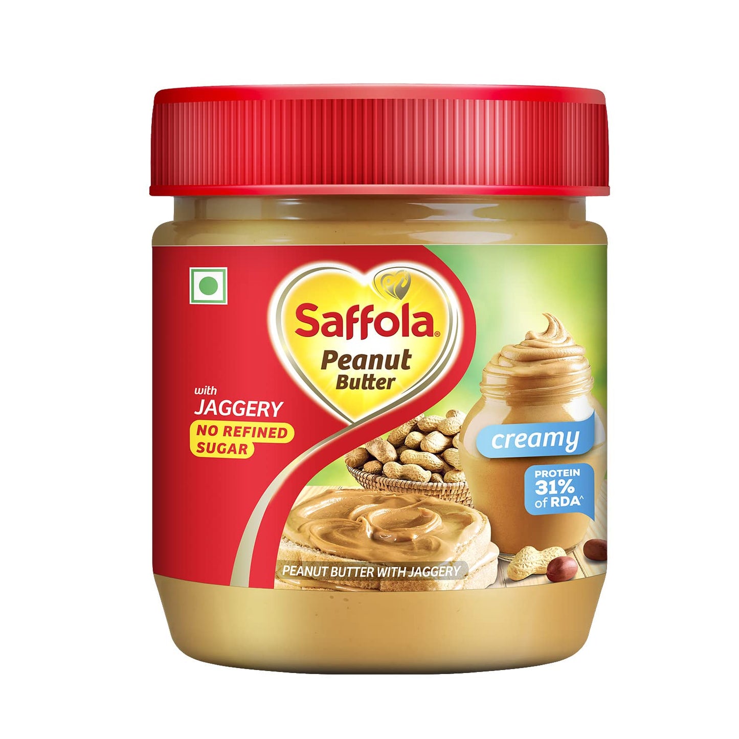 Saffola Peanut Butter Creamy, 350 gm | High Protein Peanut Butter | Only Jaggery, No Refined Sugar