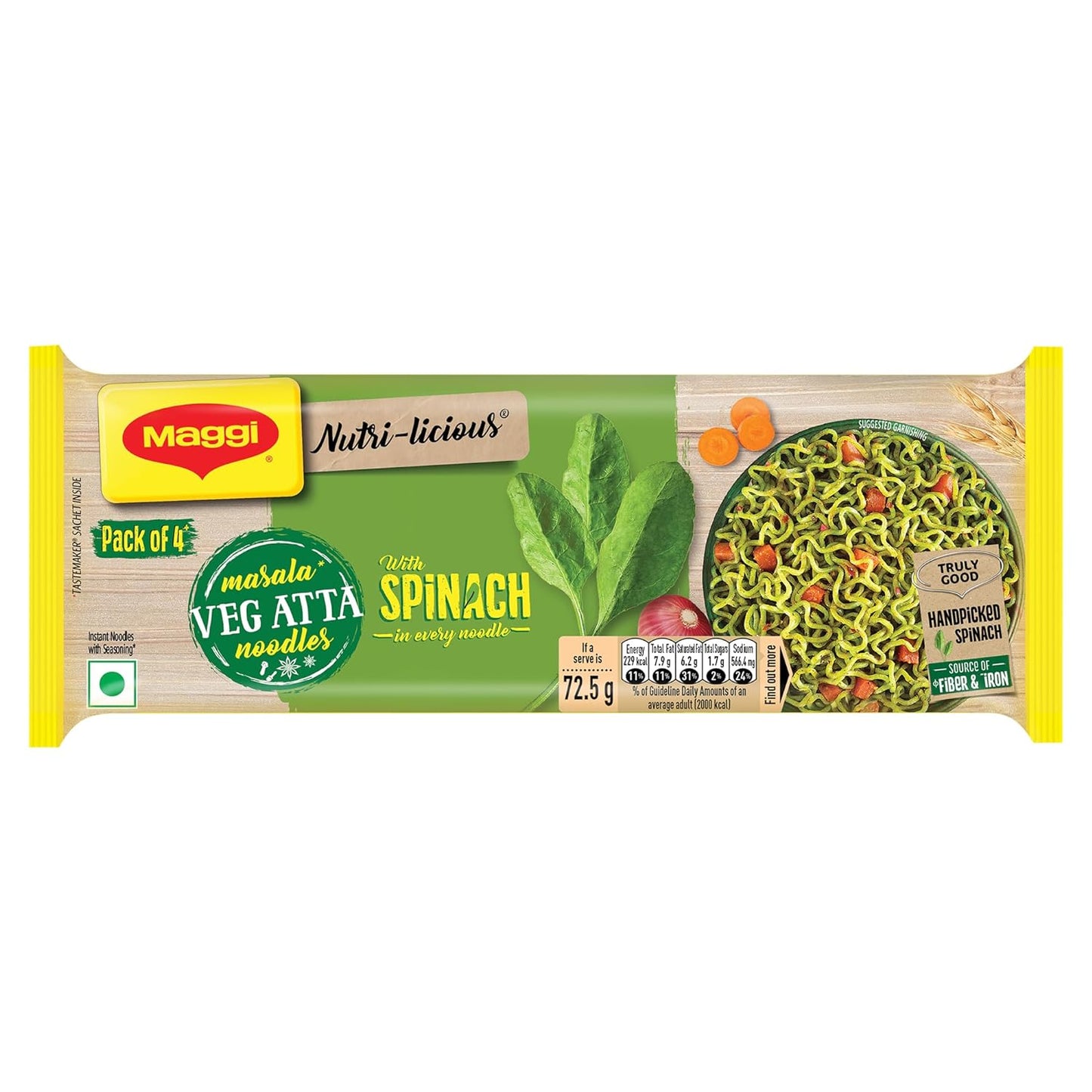 Maggi Nutrilicious Masala Veg Atta Noodles with Spinach in Every Noodle, 290gram