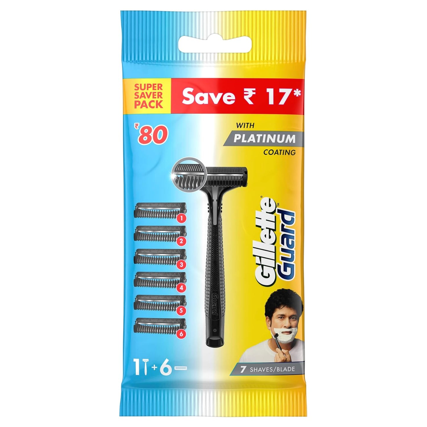 Gillette Guard Shaving Razor For Men (1 Razor With 6 Blades)