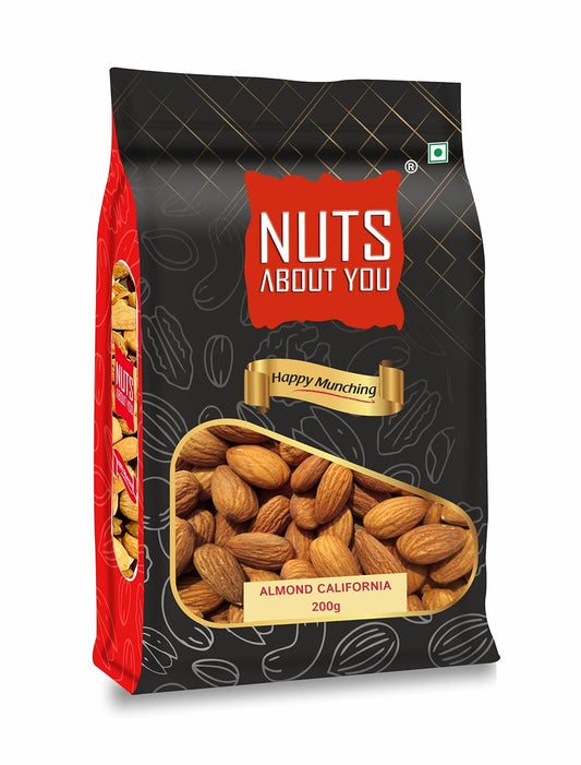 Nuts About You Premium Almonds, 200 G | New Crop | Premium | 100% Natural | Badam | Fresh & Crisp |