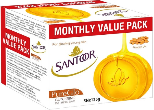 Santoor Pure Glo Glycerin Soap - 125Gm (Pack Of 3)