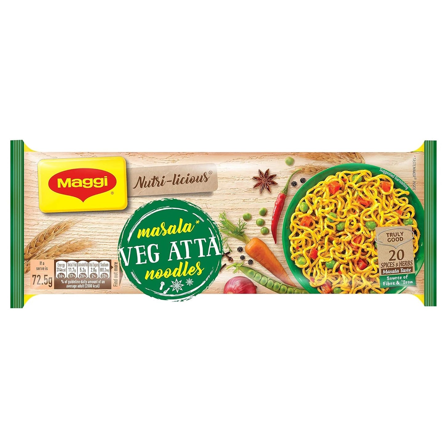 Maggi Nutri-Licious Masala Veg Atta Noodles, Preservative Free 290 grams