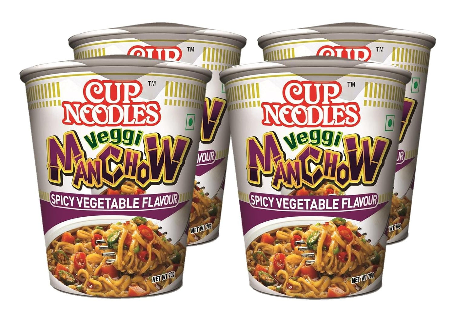 Nissin Cup Noodles Vegetarian Veggie Manchow, 70 grams (Pack of 4)