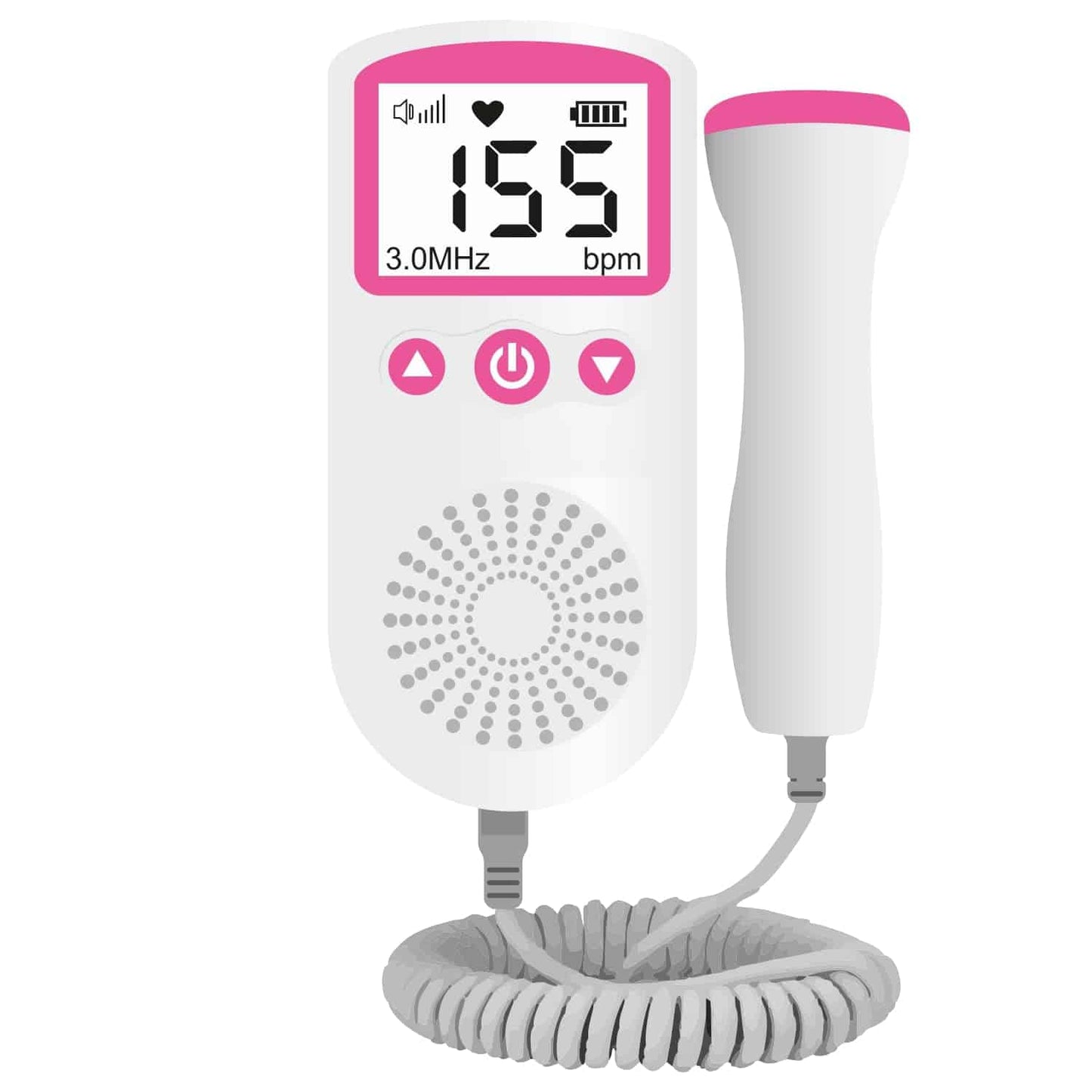 AccuSure Fetal Doppler Heart Rate Monitor, Headphone Jack Built in Speaker - (White and Pink). 