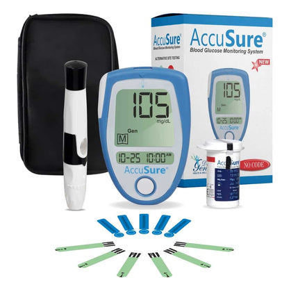 AccuSure Instant Digital Blood Glucometer Kit |with 25 Strips,10 Lancet,1 Lancing device for Accurate Blood Glucose Sugar Testing Machine 