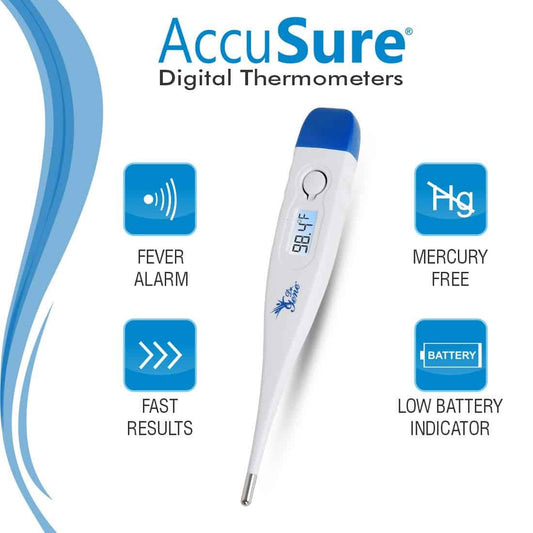 AccuSure MT-1027 Mercury-Free Digital Thermometer Transparent Storage Case White 