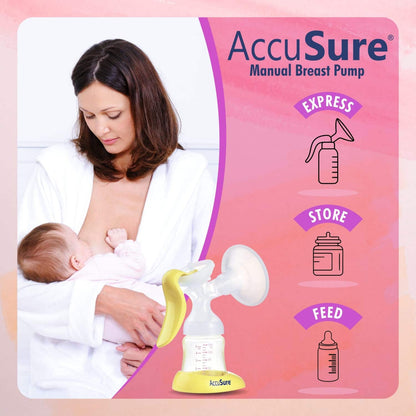 AccuSure Manual Breast Pump, Compact and Lightweight Soft & Comfortable breast shield, BPA Free Hand Pump for Breast feeding 