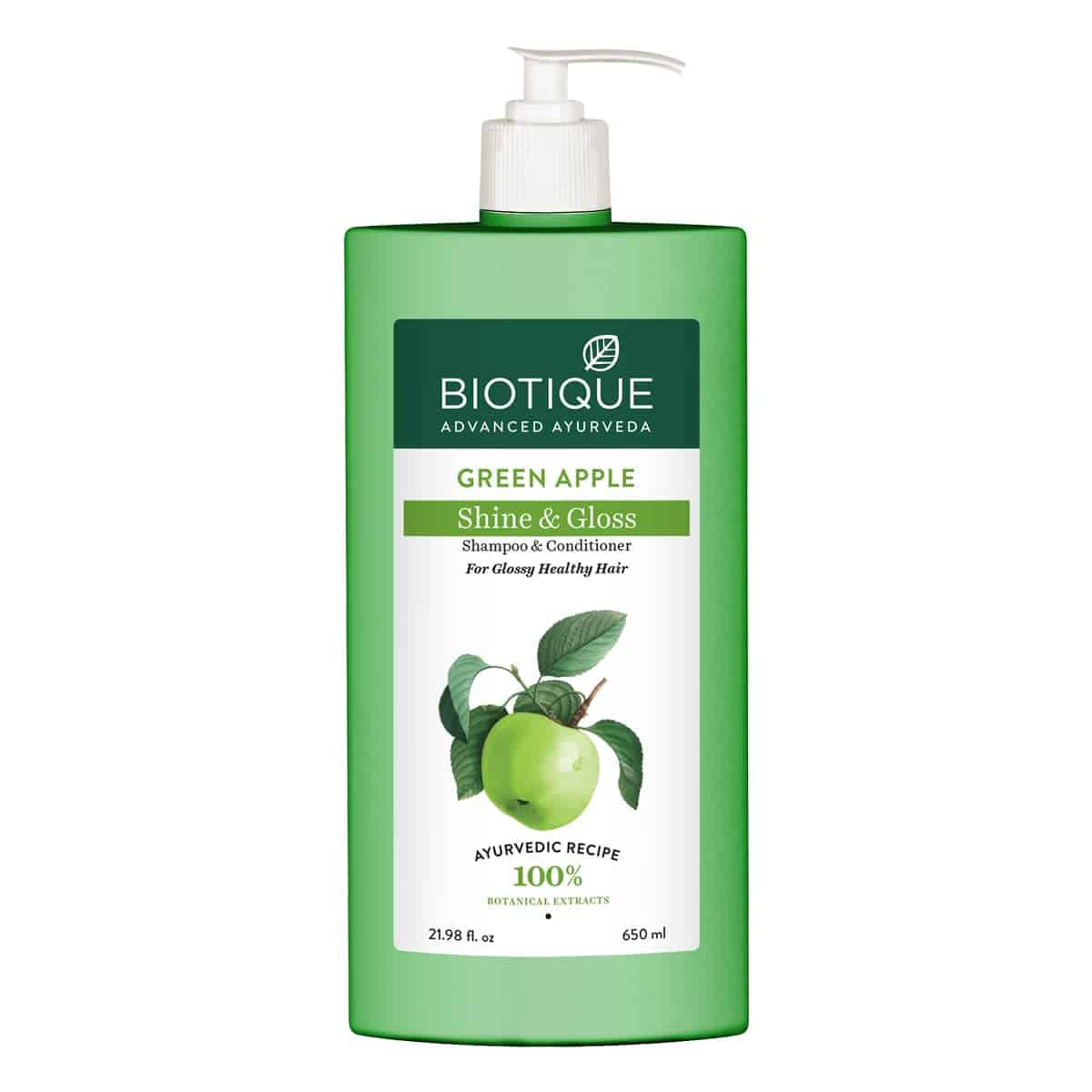 BIOTIQUE GREEN APPLE SHINE AND GLOSS SHAMPOO WITH CONDITIONER 650 ML 