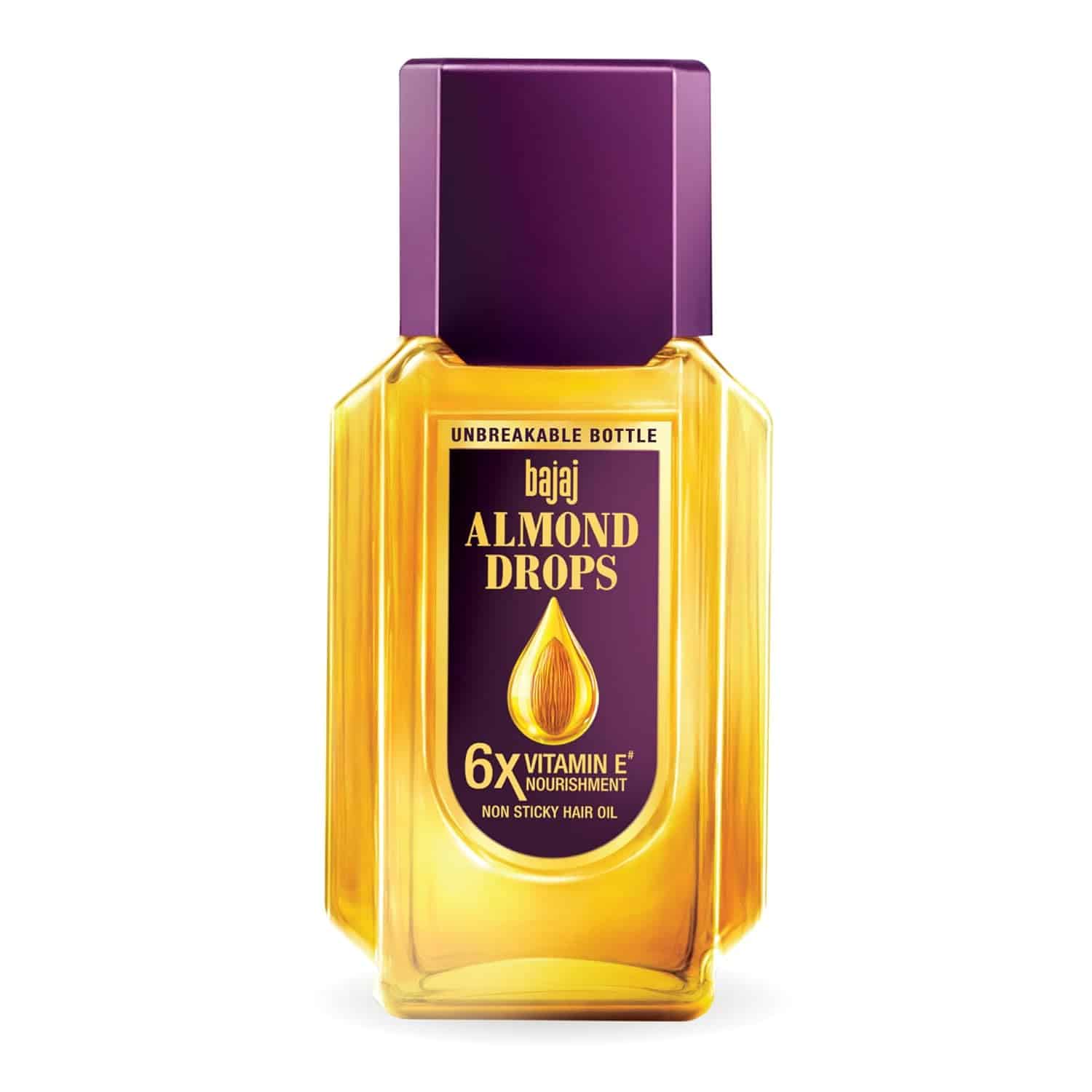 Bajaj Almond Drops Hair Oil, 190ml, Hair Oil, 6X Vitamin E, Almond Oil, Light and Non-Sticky, Hair Fall Control 