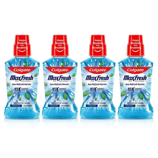 Colgate MaxFresh Plax Antibacterial Mouthwash, 1000ml (Pack of 4 x 250ml), Peppermint 