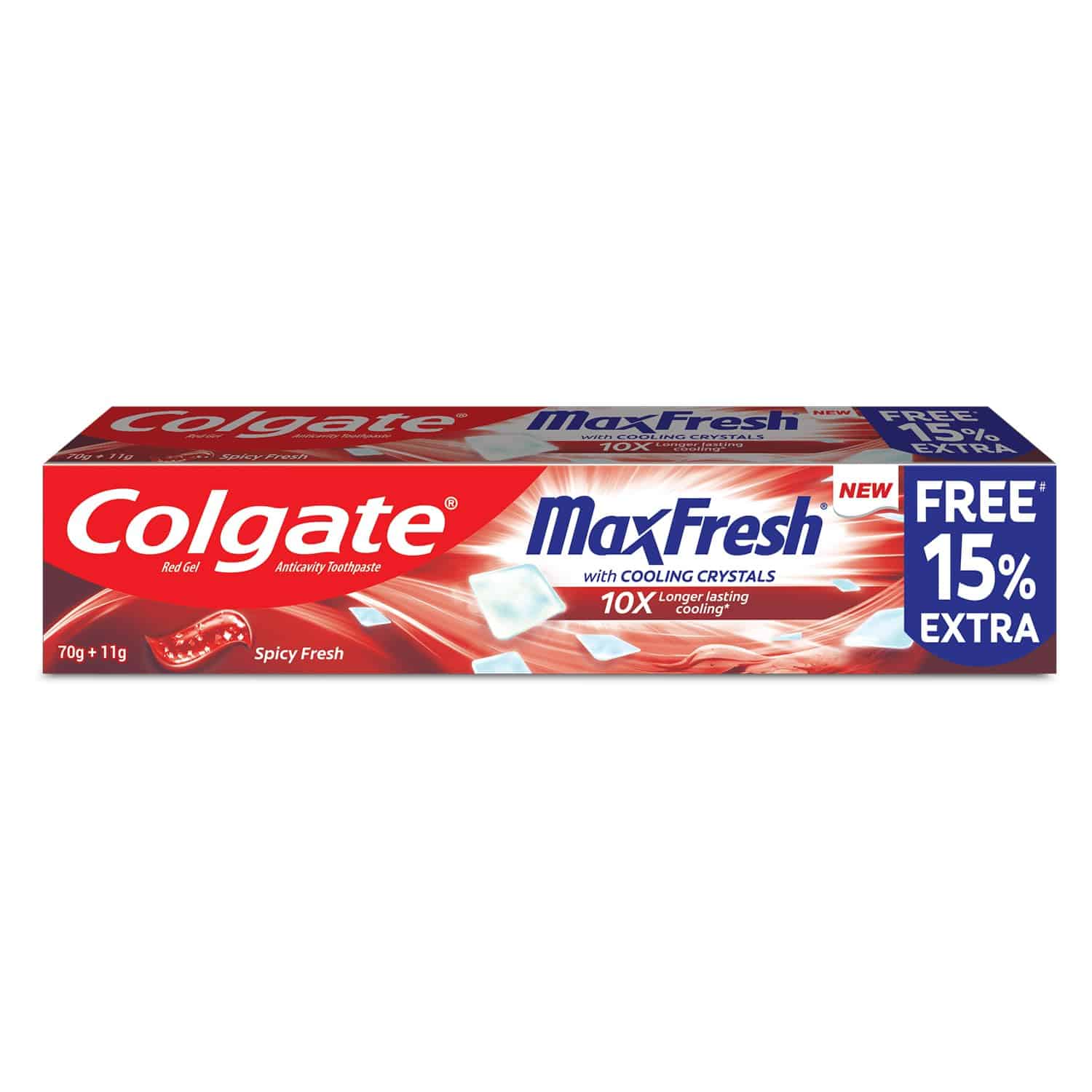 Colgate MaxFresh Toothpaste, Red Gel Paste  70g + 11g (Spicy Fresh) 