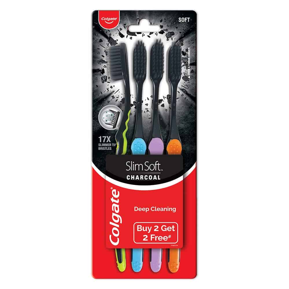 Colgate Slim soft Charcoal Manual Toothbrush for Adults (Buy 2, Get 2 Free) - 4 Pcs, 