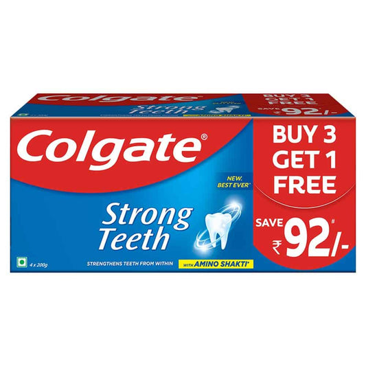 Colgate Strong Teeth Anticavity Toothpaste with Amino Shakti - 200gm (Buy 3 Get 1 Free) 