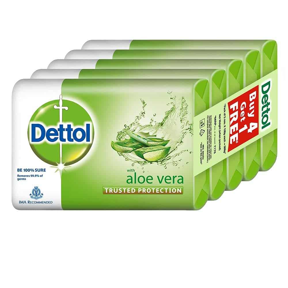 Dettol Bathing Soap Aloe Vera, 100gm, Pack of 5 