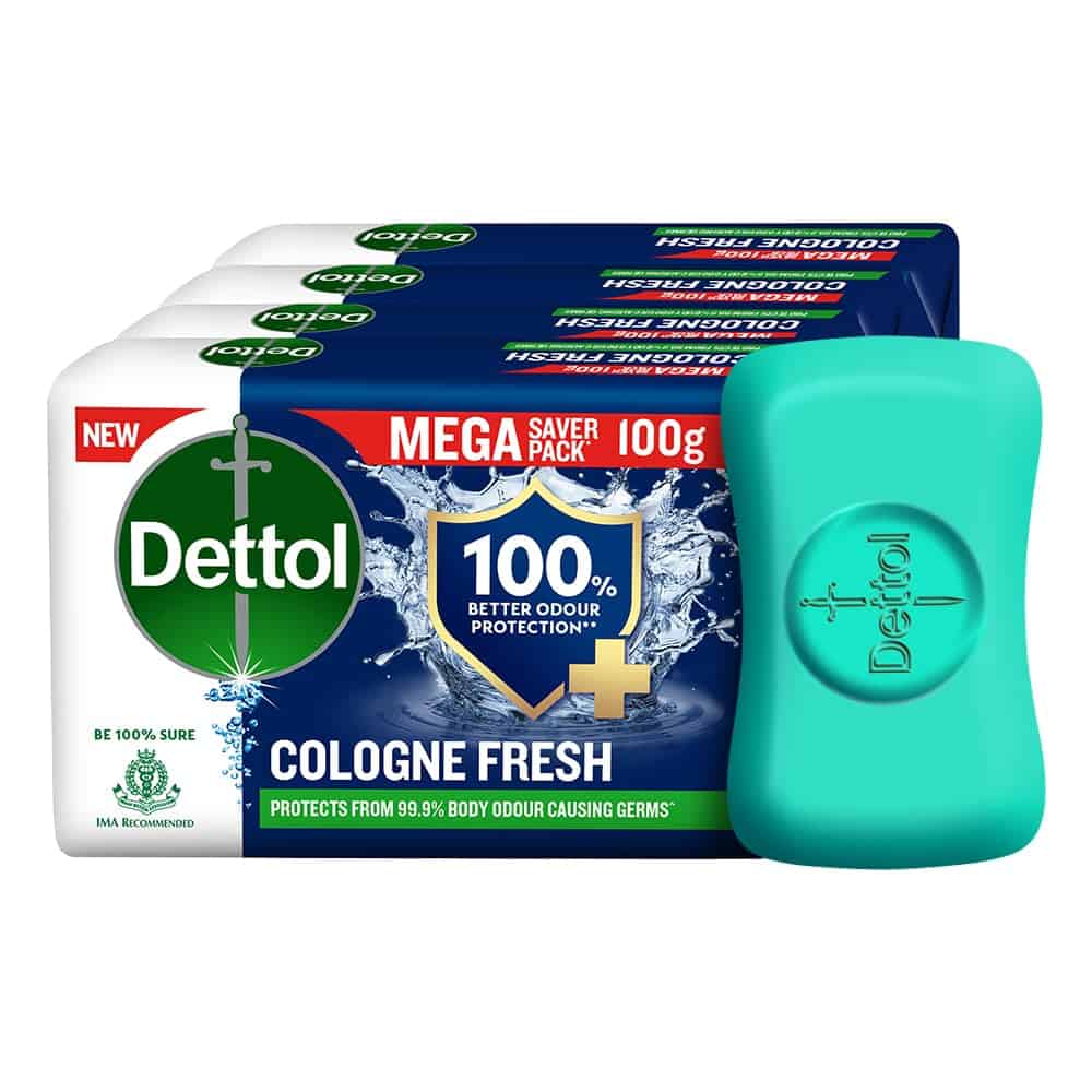 Dettol Cologne Fresh Bathing Soap Bar with 100% better odour protection- 100g Pack of 4, (400gm) 