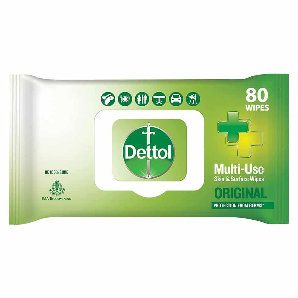 Dettol Germ Protection Wet Wipes for Skin & Surfaces, Original - 80 Count|| Moisture-Lock Lid