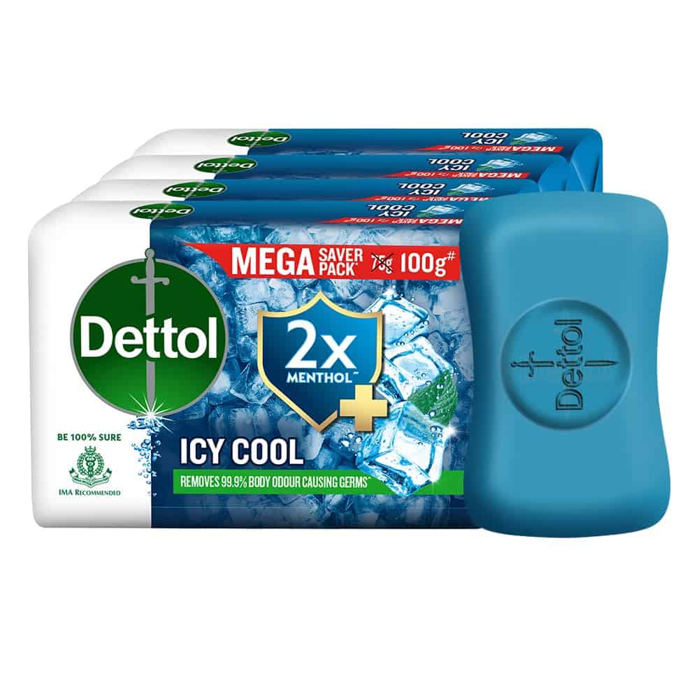 Dettol Icy Cool Bathing Soap Bar With 2x Menthol (345gm),100gm Pack of 4 