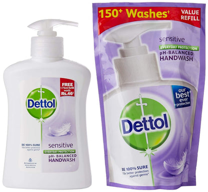 Dettol Liquid Soap - 200 ml (Sensitive) with Free Liquid Hand Wash - 185 ml (Orginal) 