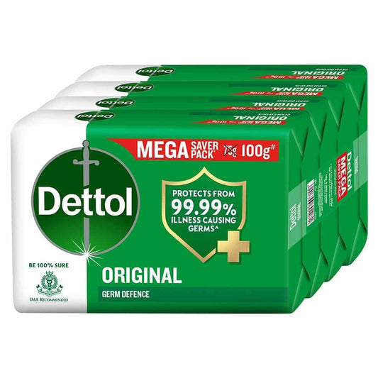 Dettol Original Germ Protection Bathing Soap Bar (400gm) | Kills 99.99% germs, 100g - Pack of 4 