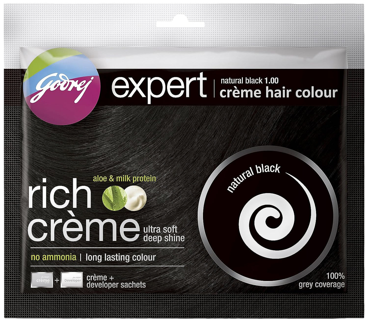 Godrej Expert Rich Creme Hair Colour Cream, Shade 1.00 Natural Black, 40ml 