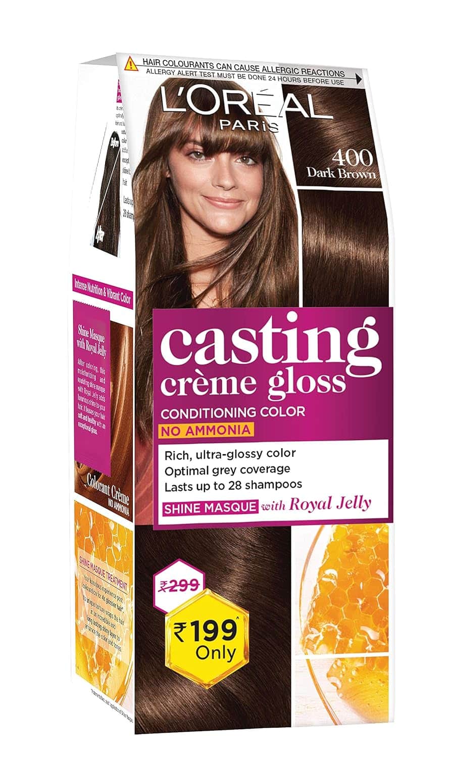 L'Oreal Paris Casting Crème Gloss Small Pack, 400 Dark Brown, 45g Hair Colour 