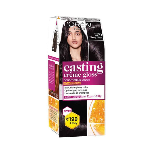 L'Oreal Paris Casting Creme Gloss Small Pack Hair Colour Cream, 200 Ebony Black, 21G+ 24 Ml 