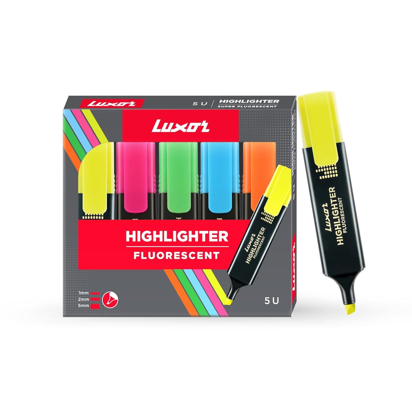 Luxor Highlighter Fluorescent Assorted  Set Of 5|