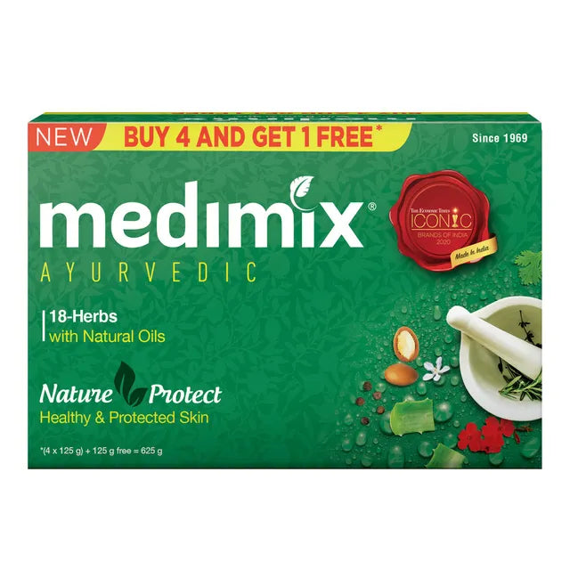 Medimix Ayurvedic Classic 18 Herbs Bathing Soap 125g-Pack of 4+1