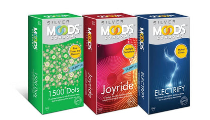 Moods Condoms Combo (1500 Dots - 12 Count, Joyride - 12 Count, Electrify - 12 Count) 