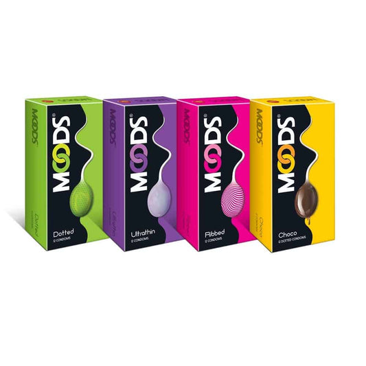 Moods Condoms Combo (Dotted - 12 Count, Ultrathin - 12 Count, Ribbed - 12 Count, Choco - 12 Count) 