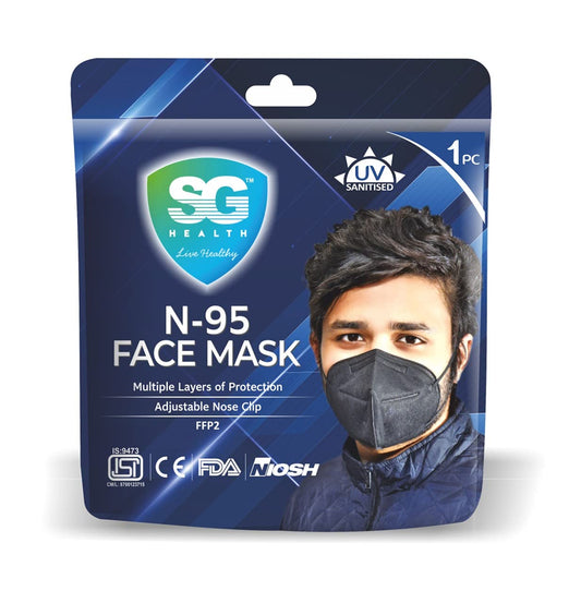 N95 Mask Black And White Sg' Uv Sanitized Pack Of 1