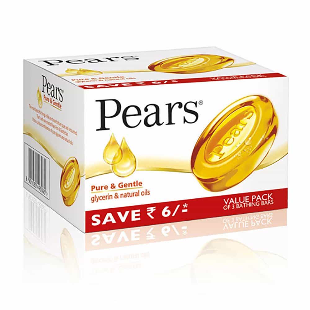 Pears Moisturising Bathing Bar Soap with Glycerine Pure & Gentle For Golden Glow (125g x 3) 