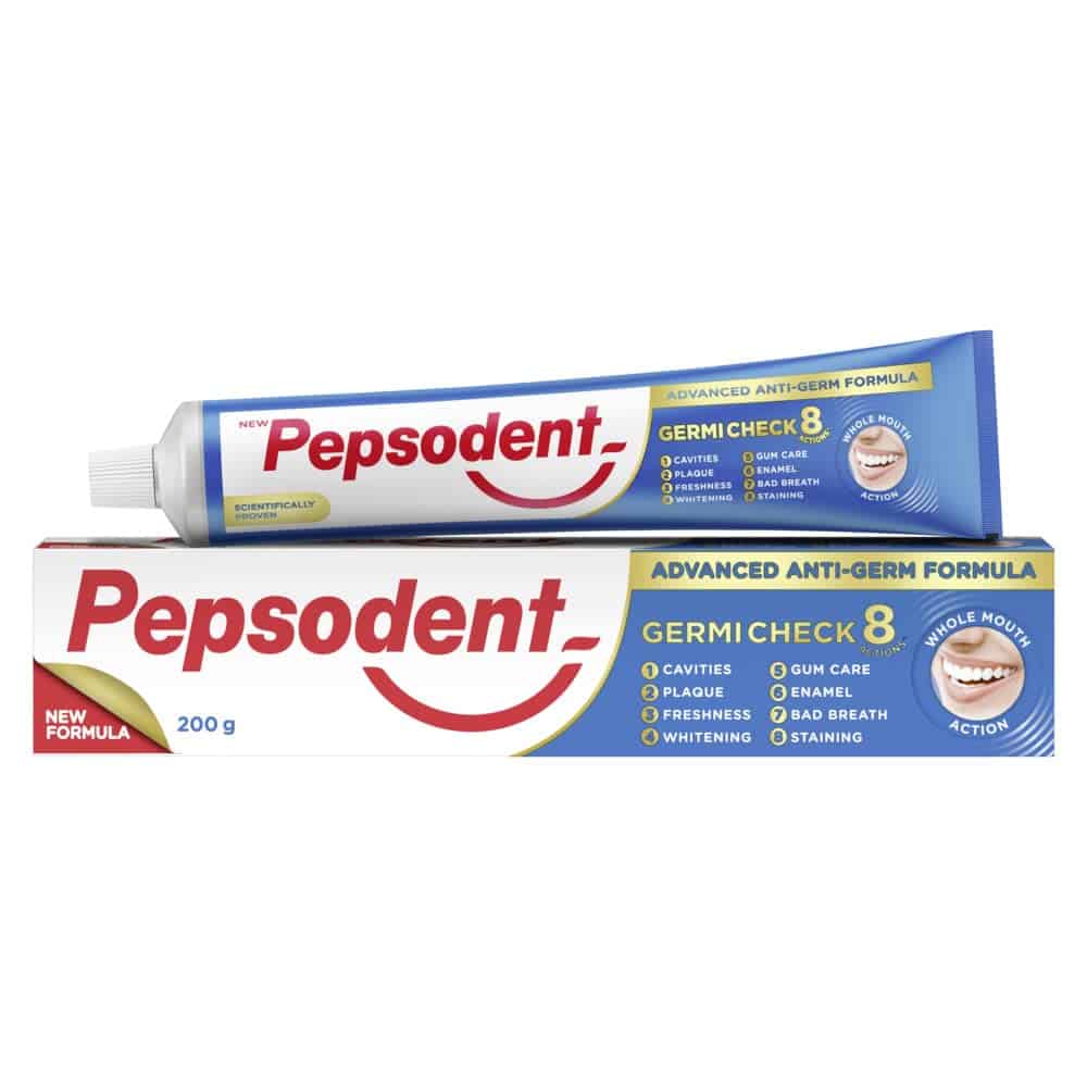 Pepsodent Germicheck 200g 8 Actions, Whole Mouth Toothpaste Fights Teeth, Gum & Tongue Germs, Prevents Cavity, Helps Teeth Whitening & Oral Hygiene 