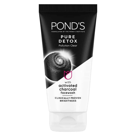 Pond's Pure Detox Anti-Pollution Purity Face Wash With Activated Charcoal Deep Cleans Impurities Dirt And Pollution For 2X Brighter Glowing Skin,150 g 