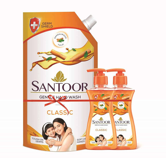 Santoor Handwash Classic, (750Ml + 200Ml) +200Ml, Orange