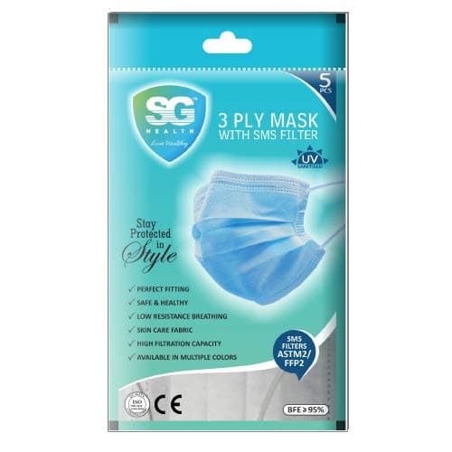 SG Health Unisex Disposable 3Ply Surgical Mask (Blue, Pink, Grey, White, 10). 