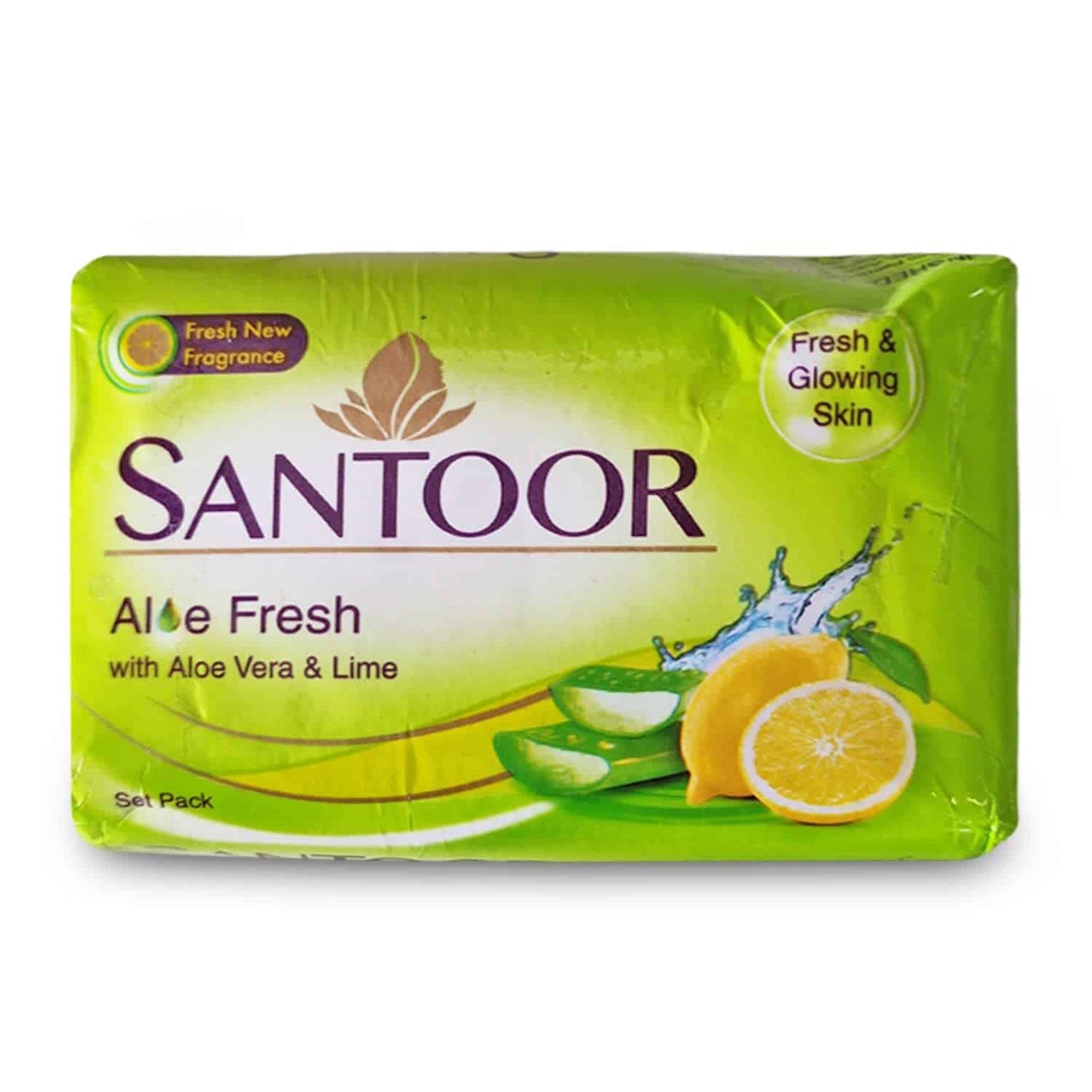 Santoor Aloe Fresh Aloevera & Lime Soap, 150 g (Pack of 3)