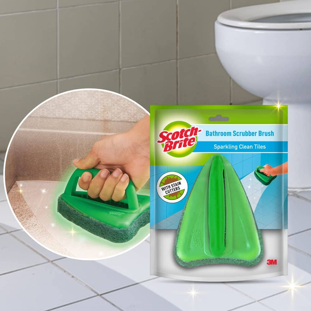 Scotch-Brite Bathroom Brush with abrasive scrubber for superior tile cleaning (Green,Pack of 1) 