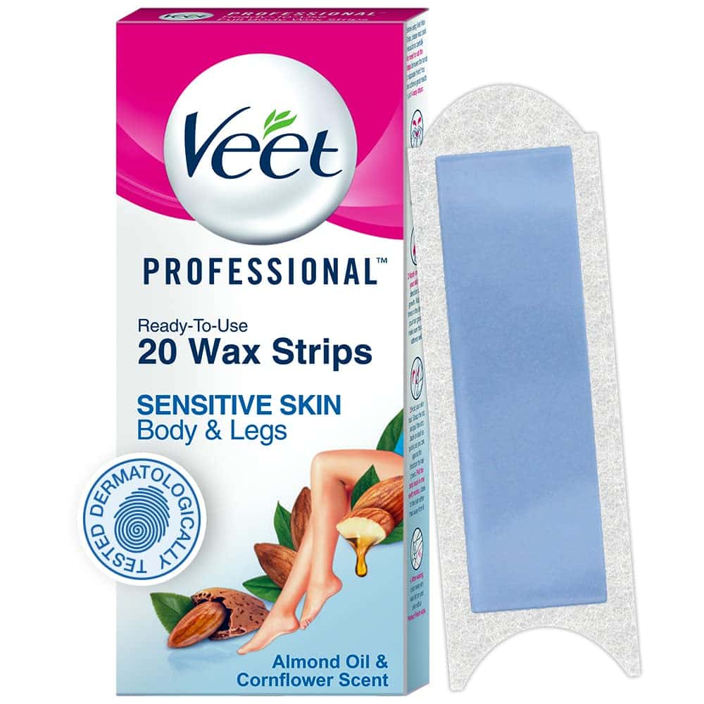 Veet Professional Waxing Strips Kit For Sensitive Skin, 20 Strips | Gel Wax Hair Removal For Women | Up To 28 Days Of Smoothness | No Wax Heater Or Wax Beans Required, Pack of 1 