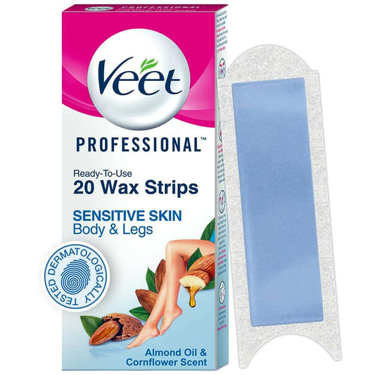 Veet Professional Waxing Strips Kit For Sensitive Skin, 20 Strips | Gel Wax Hair Removal For Women | Up To 28 Days Of Smoothness | No Wax Heater Or Wax Beans Required, Pack of 1 