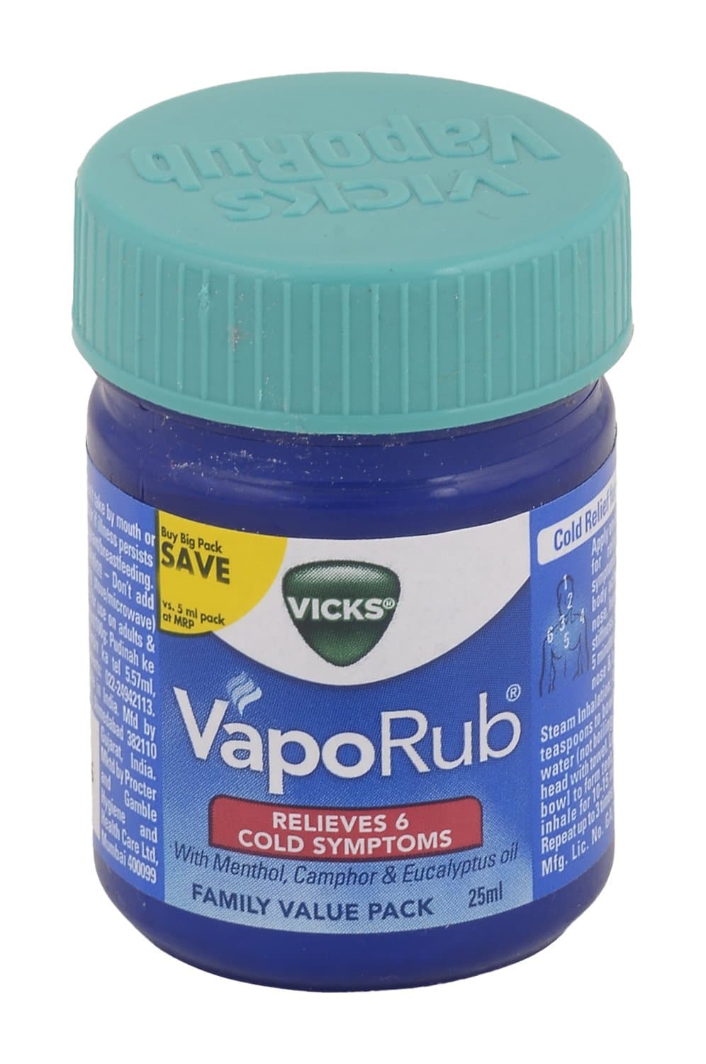 Vicks Vaporub - Menthol, Camphor and Eucalyptus Oil, 25ml Bottle 