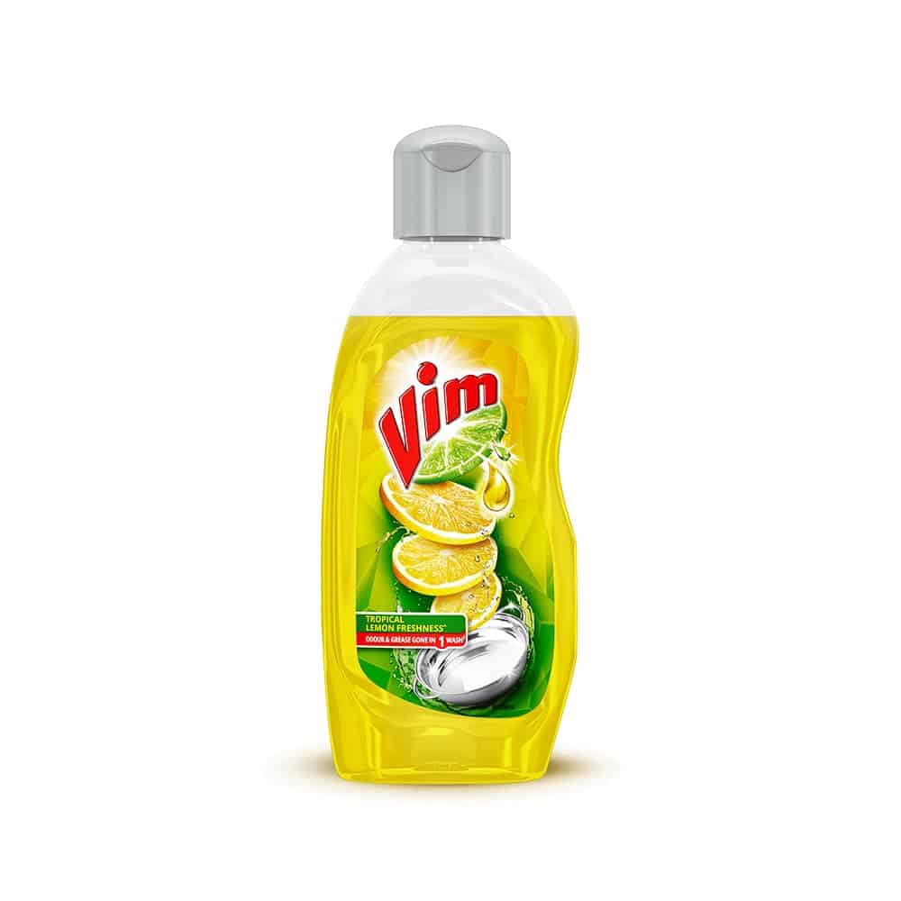 Vim Dishwash Liquid Gel Lemon, With Lemon Fragrance, Leaves No Residue, Grease Cleaner For All Utensils, 250 Ml Bottle