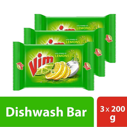 Vim Fresh Lemon Dishwash Bar 200 g (Combo Pack of 3) Tough Stain & Grease Removal For Utensils - Dish Washing Bar Soap 