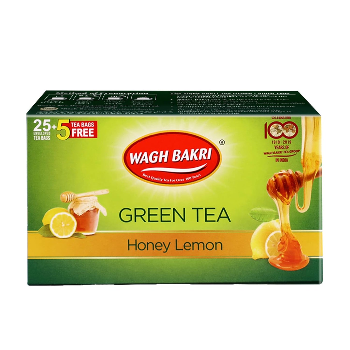 Wagh Bakri Green Honey Lemon, 25 Tea Bags Pack Of 1