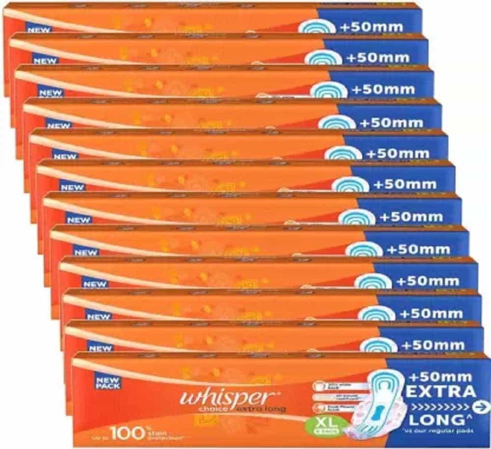 Whisper Choice Extra Large Size (72 Pads) Sanitary Pad (Pack of 12) 